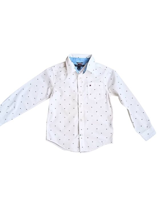 Tommy Hilfiger Other - Tommy Hilfiger Boys White Button Down Shirt Size 7 – Classic Logo Print Long Sle